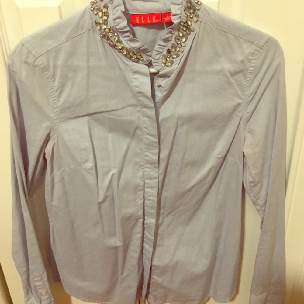 Elle Size 6 Button Down with jewels around collar